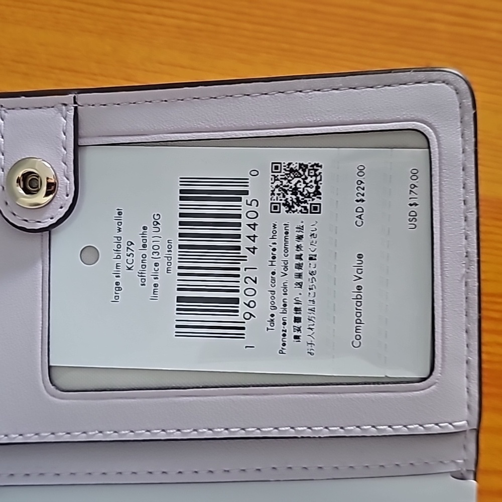 Kate Spade Madison Large Slim Bifold Wallet, Lime Slice - Picture 6 of 8